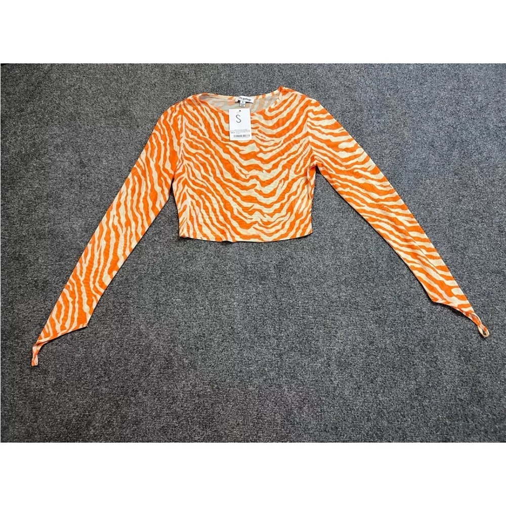 NWT Pretty Garbage Shirt Crop orange tiger stripes long sleeve Rave Punk  Small
